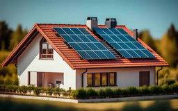 Photo d'une maquette de maison en miniature avec panneaux photovoltaïque solaires