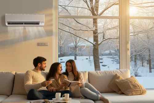 Climatiseur mural air-air au design moderne dans une pièce de vie